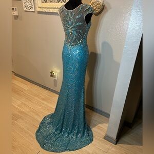 Clarisse Turquoise Sequin Gown